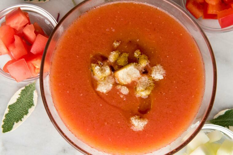 Classic gazpacho. In Spain, the dish can be a soup, drink, appetizer, dip, even dessert.