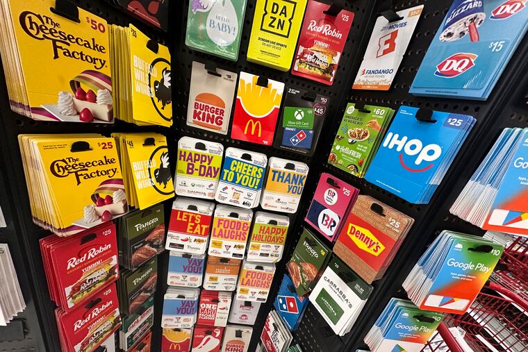 Gift cards are displayed at a Target store on Thursday, Dec. 21, 2023.