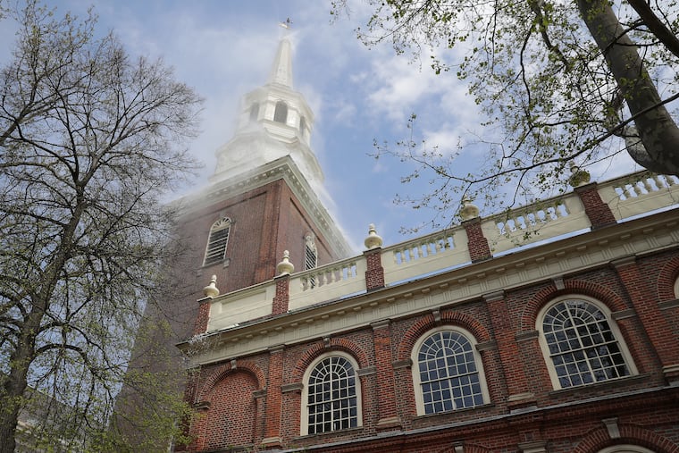 Christ Church tested the fire suppression system on the steeple of the church in Philadelphia on Wednesday morning