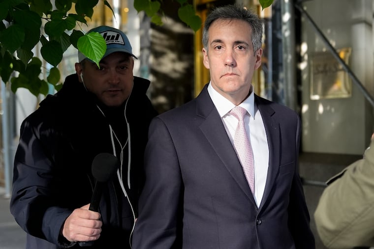 Michael Cohen leaves his apartment building on his way to Manhattan criminal court on Monday, May 13, 2024.