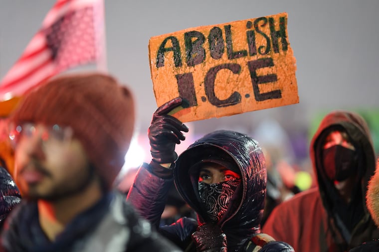 Protesters gather during a Jan. 8 rally for Renee Good in Minneapolis, after she was fatally shot by an ICE officer the day before.