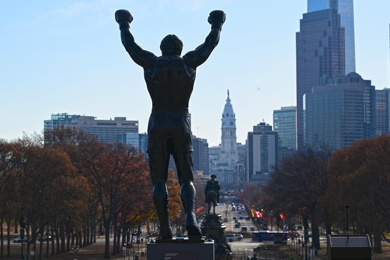 The "Rocky" statue at the top of the steps of the Philadelphia Museum of Art in December.