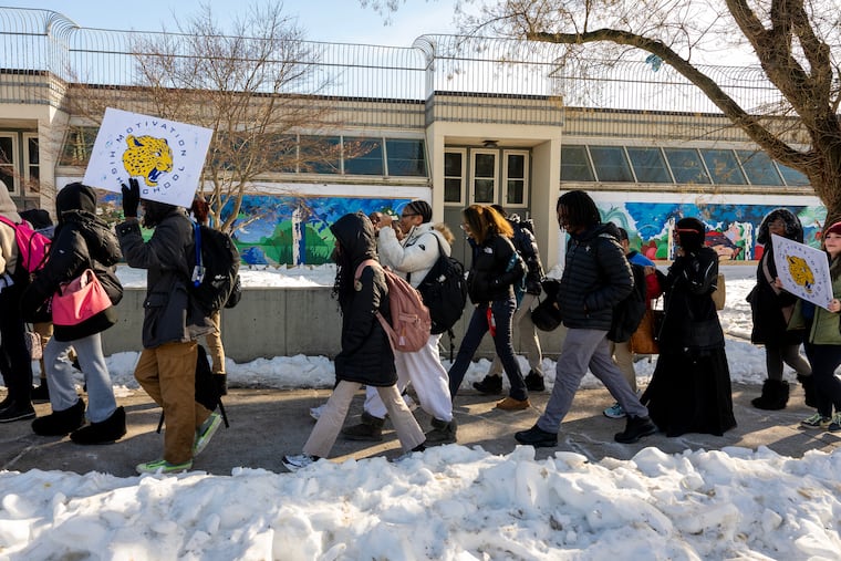 Motivaiton High, in Southwest Philadelphia and Conwell Middle School, in Kensington, have been spared closure. Both were initially on a list of 20 schools recommended for closure by Superintendent Tony B. Watlington Sr., who has shifted the plan after weeks of community feedback. In this Feb. 9 file photo, students walked out of Motivation High to protest the planned closure.
