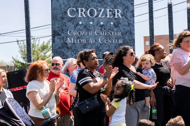 Crozer-Chester Medical Center, shown during a news conference in April, shortly before the Upland hospital's closure, would be abandoned under a bankruptcy motion filed Friday by Prospect Medical Holdings. The abandonment motion would also apply to Springfield Hospital.