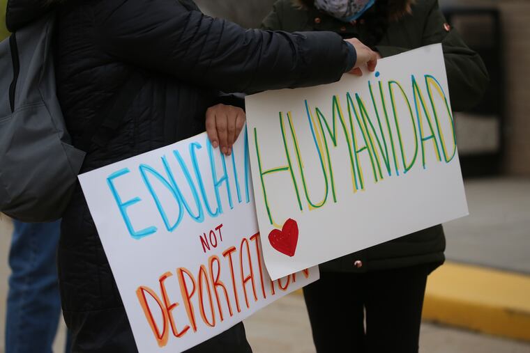 Advocates for immigrant students want the district to publicly reaffirm its commitment to the Philadelphia School District's sanctuary schools policy. In this 2021 file photo, immigrant parents, students and advocates demonstrated for the sanctuary schools policy.