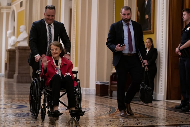 Sen. Dianne Feinstein (D-Calif.) is seen in a Senate hallway after a vote on the Fiscal Responsibility Act at the Capitol in Washington, D.C., on June 1. Feinstein, 90, missed three months in the Senate this year because of an illness.