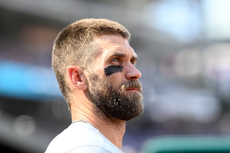 Bryce Harper went 0-for-4 with a strikeout against the Nationals on Saturday.