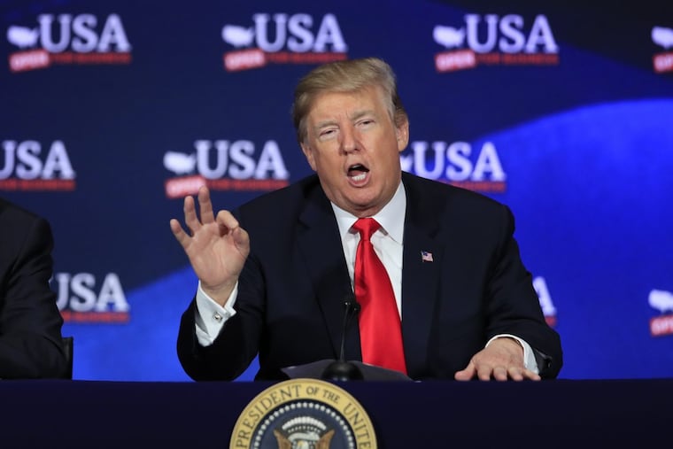 In this May 5, 2018 photo, President Donald Trump speaks during a roundtable discussion on tax reform at Cleveland Public Auditorium and Conference Center in Cleveland, Ohio.