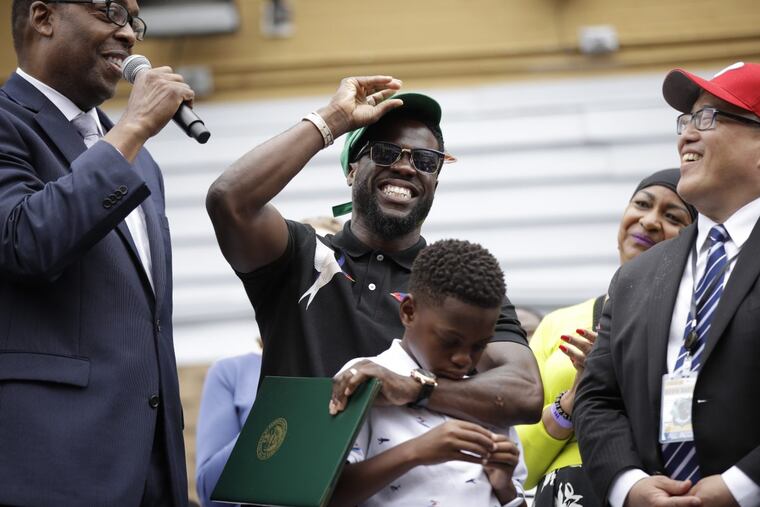 Actor-comedian Kevin Hart during the dedication of a Mural Arts Philadelphia mural honoring him on his birthday near his childhood home in Philadelphia, Thursday, July 6, 2017.