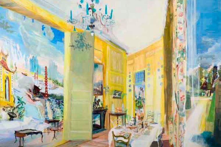 Jane Irish's painting, "Yellow Room" (2012), egg tempera on linen, at Locks Gallery through May 11.