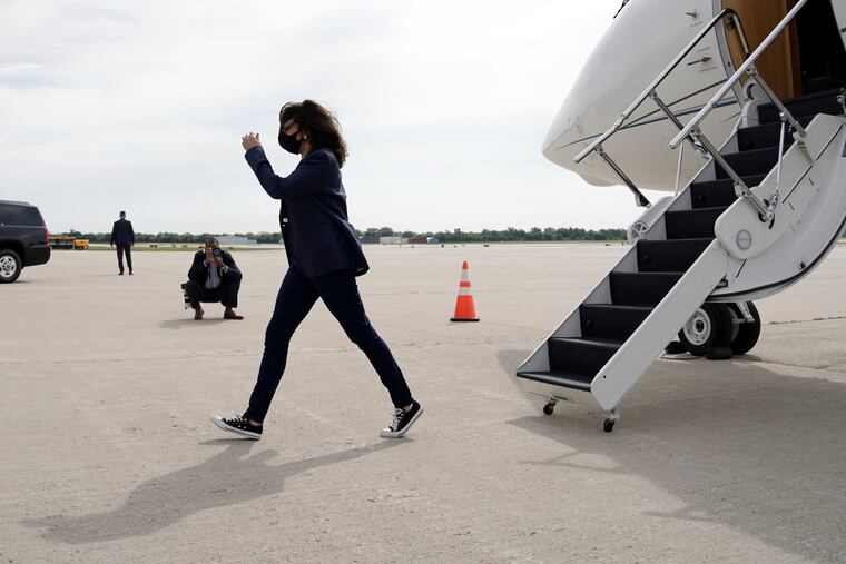 Democratic vice presidential candidate Sen. Kamala Harris arrives Monday in Milwaukee.