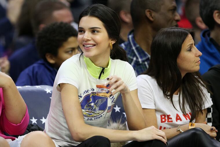 Kendall Jenner, who is reportedly dating the Sixers' Ben Simmons, watches from the sideline during a game against the Oklahoma City Thunder at the Wells Fargo Center in South Philadelphia on Saturday, Jan. 19, 2019. The Sixers lost 117-115.