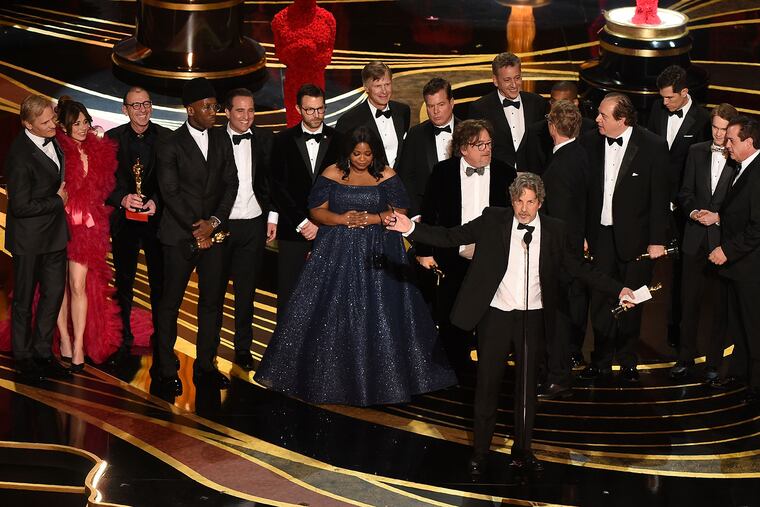 Producers of Best Picture nominee "Green Book" Peter Farrelly and Nick Vallelonga accept the award for Best Picture with the whole crew on stage during the 91st Annual Academy Awards at the Dolby Theatre in Hollywood on Sunday, Feb. 24, 2019. **FOR USE WITH THIS STORY ONLY** (Valerie Macon/AFP/Getty Images/NS)