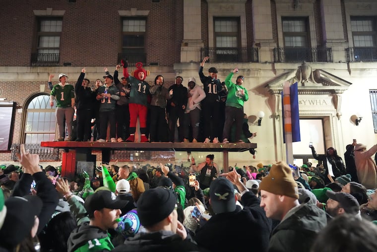 Fans celebrate the Eagles' Super Bowl win on Broad Street in 2025.