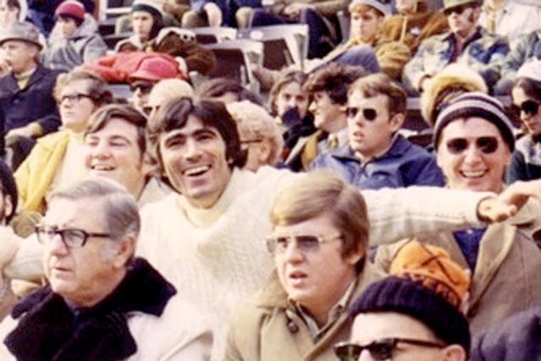 Vince Papale (center) -- then a school teacher in Interboro -- sits in his "nosebleed" season ticket seats with his buddies during an Eagles game at The Vet circa 1973. (Vince Papale photo)