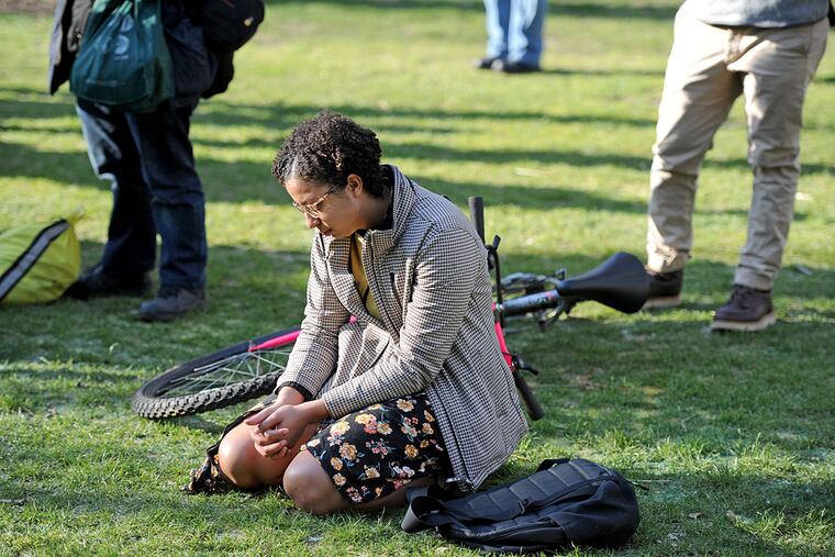 Beatrice Field at the Penn gathering to mark a suicide and call for action.
