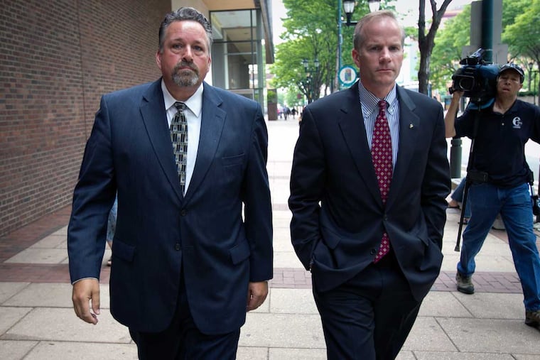 William McSwain (right) seen here outside the U.S. Federal Courthouse at 6th and Market St. in Philadelphia in 2014. (ALEJANDRO A. ALVAREZ / STAFF PHOTOGRAPHER )