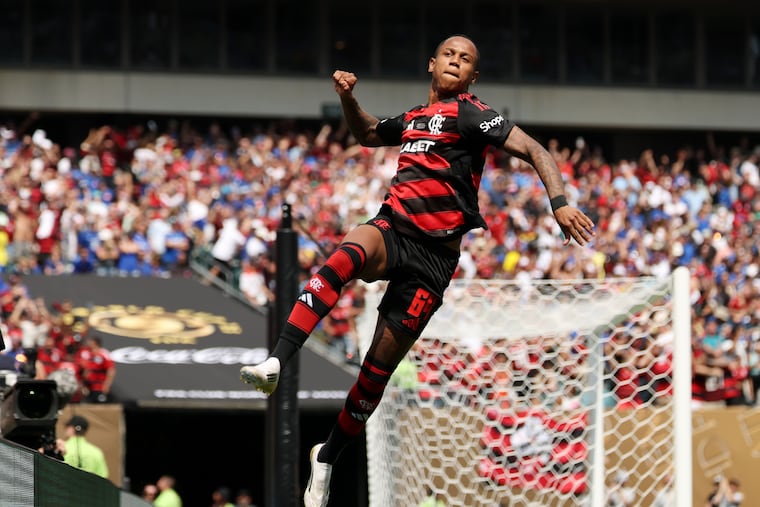 Wallace Yan, a forward with CR Flamengo, celebrates a goal during a FIFA Club World Cup match in June against Chelsea FC at Lincoln Financial Field.