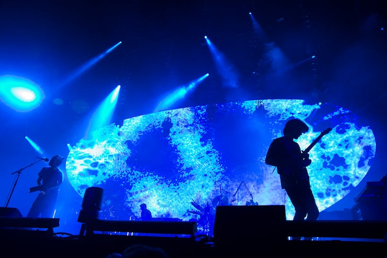 Thom Yorke, left, and Jonny Greenwood of Radiohead performs at Wells Fargo Center on July 31, 2018. CHARLES FOX / Staff Photographer