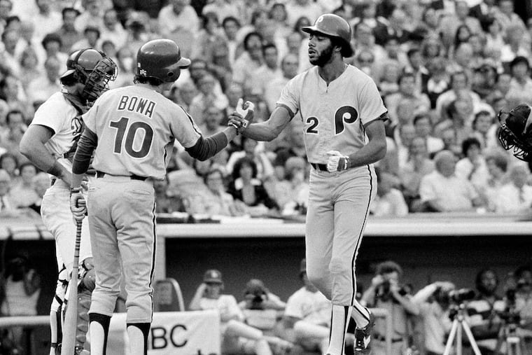 Right fielder Bake McBride (right) hit a team-high .309 for the 1980 world-champion Phillies.