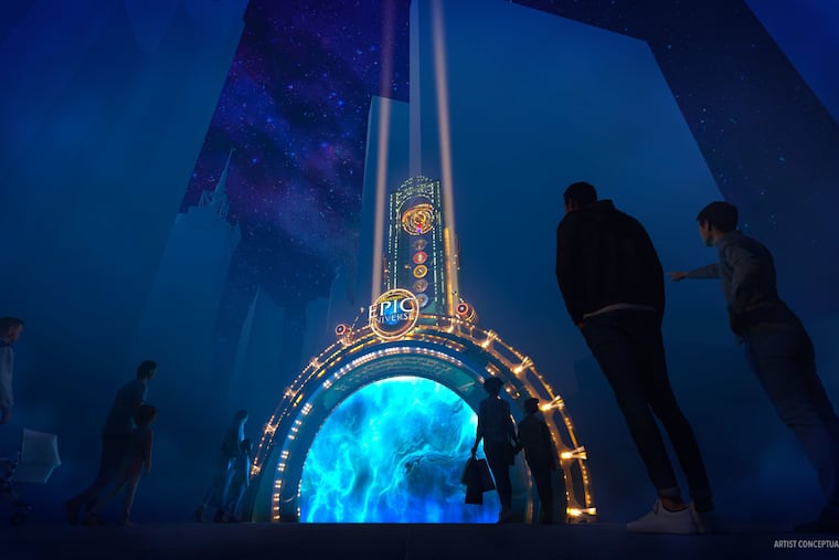An artist's conceptual rendering of the 30-foot-tall Chronos portal that will be erected at the base of the Philadelphia Museum of Art stairs from May 16 to 18.