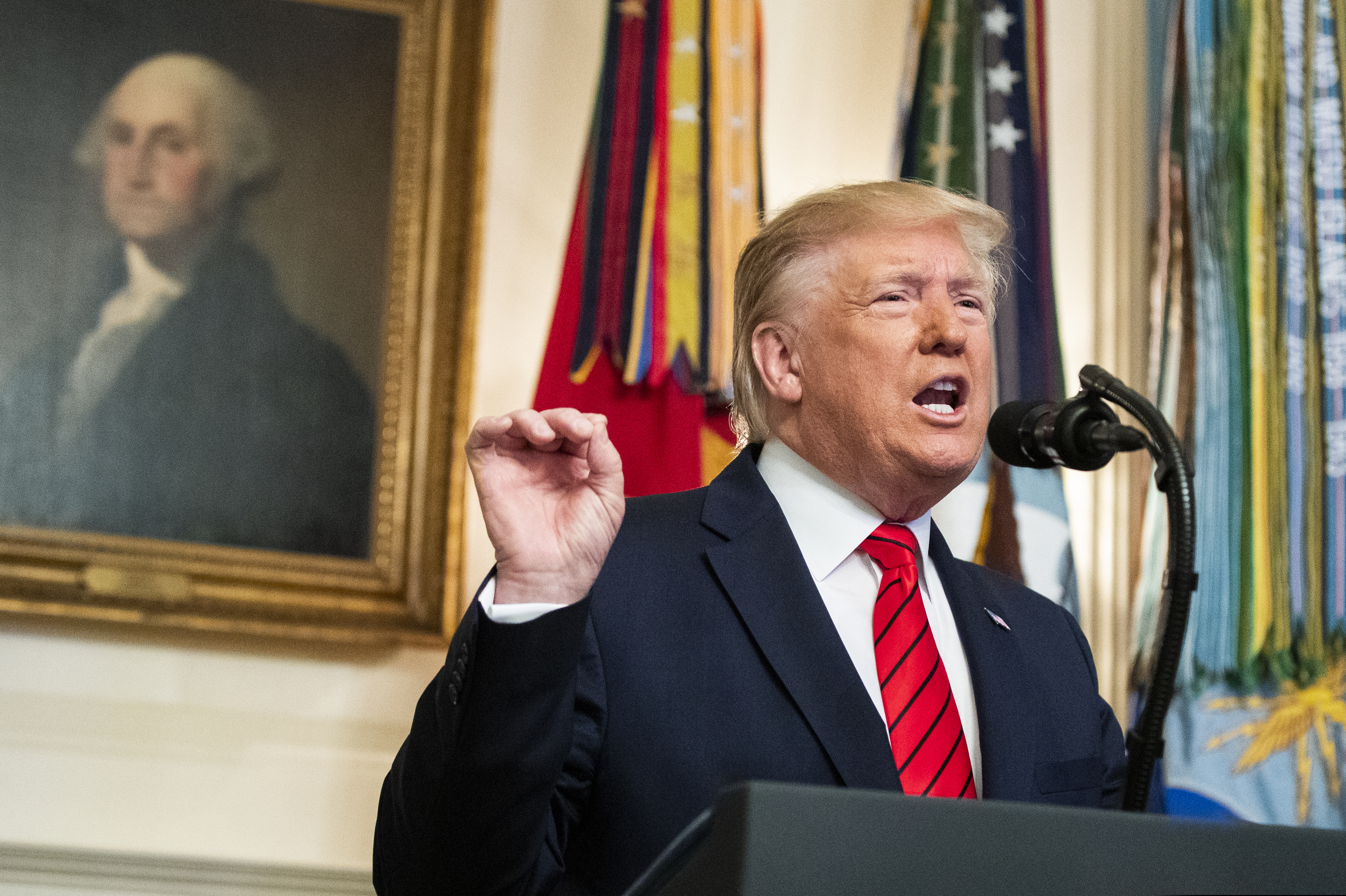 President Donald Trump speaks Sunday, Oct. 27, 2019 in the Diplomatic Room of the White House in Washington, announcing that Abu Bakr al-Baghdadi, the shadowy leader of the Islamic State group who presided over its global jihad and became arguably the world's most wanted man, is dead after being targeted by a U.S. military raid in Syria.