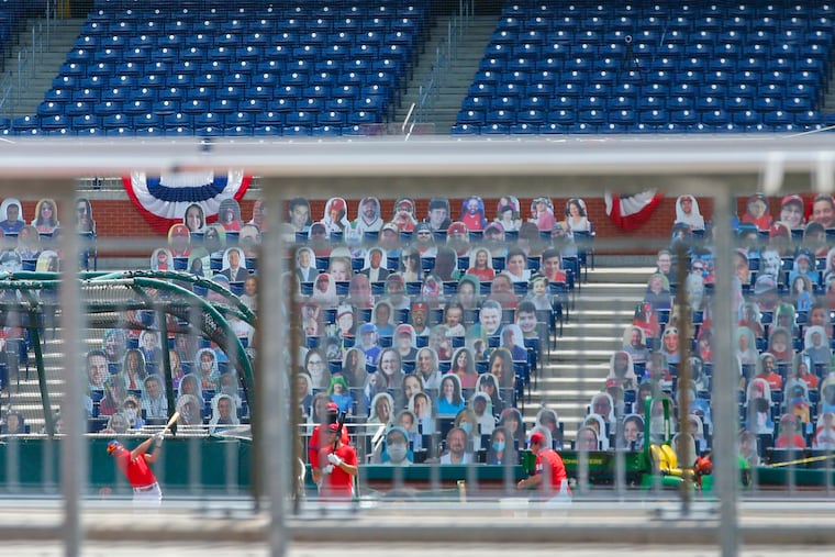 A view from outside the center field gate of Citizens Bank Park as Phillies practice inside on Saturday.