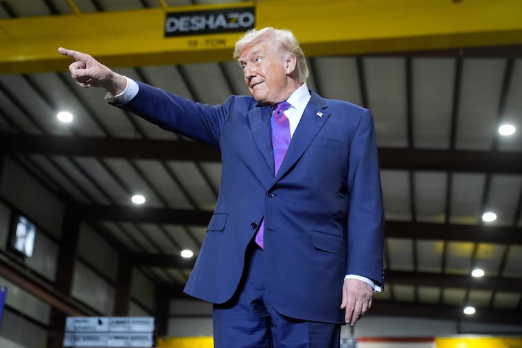 President Donald Trump arrives to speak Thursday at Coosa Steel Corp. in Rome, Ga.