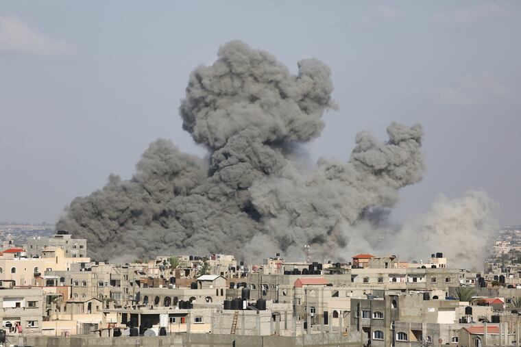Smoke rises following Israeli airstrikes in Rafah, southern Gaza Strip, on Thursday.