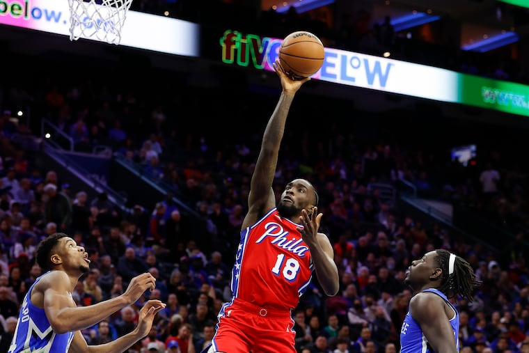 Sixers guard Shake Milton (center) helped fill the void left when Tyrese Maxey left with a foot injury.