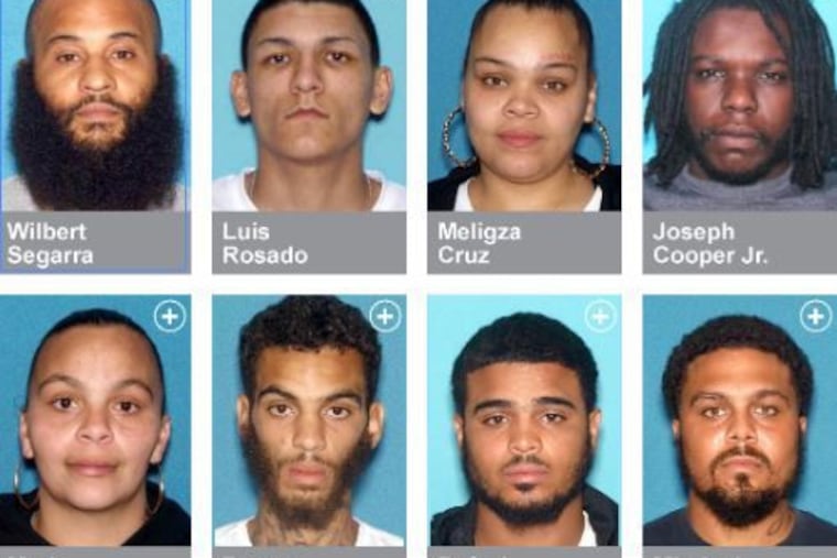 Defendants, at top from left: Wilbert Segarra, Luis Rosado, Meligza Cruz, Joseph Cooper Jr. At bottom from left: Maria Morales, Ramon Saldana, Rafael Velazquez, Migdoel Morales-Cruz.