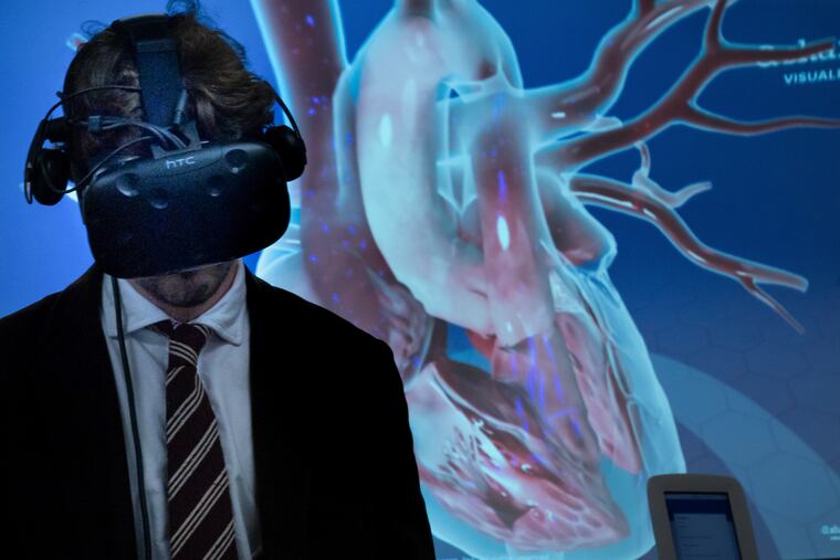 Patrick Lyons demonstrates a program at Temple University where the school uses virtual reality for training medical students.