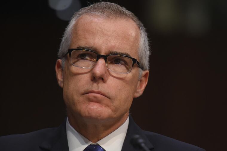 Andrew McCabe, then the acting director of the FBI, testifies at a Senate Intelligence Committee hearing in May 2017.