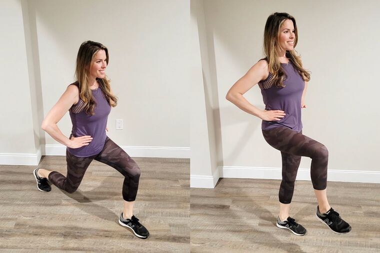 Ashley demonstrates a reverse lunge stork stance.