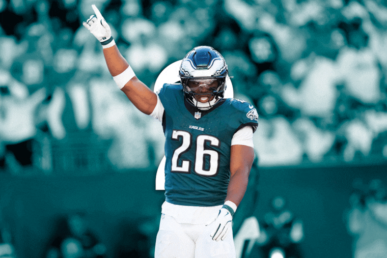 Saquon Barkley surpassed the 2,000-yard rushing mark in 2024 in his first season with the Eagles.