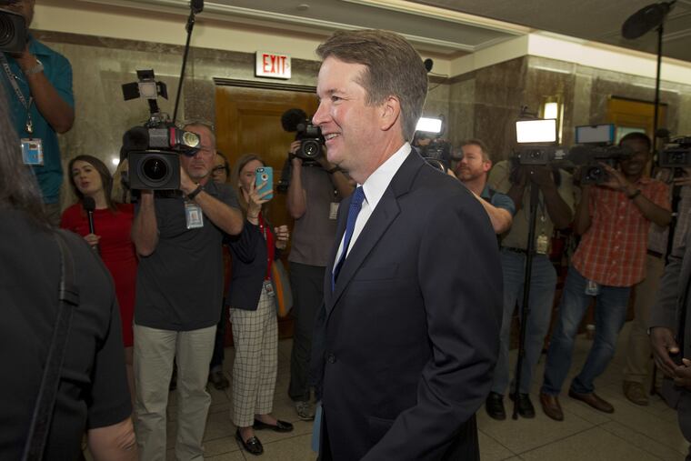 Supreme Court nominee Judge Brett Kavanaugh arrives at Sen. Susan Collins, R-Maine, office, for a private meeting on Capitol Hill in Washington on Tuesday, Aug. 21, 2018. (AP Photo/Jose Luis Magana)