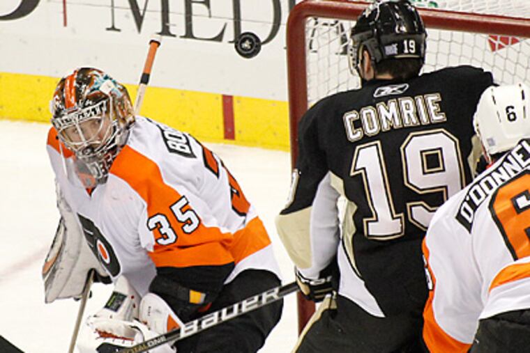 Flyers goalie Sergei Bobrovsky made 26 saves on 28 shots against the Penuins Friday night. (AP Photo/Keith Srakocic)