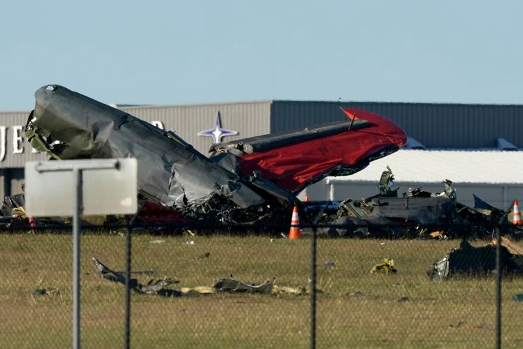 Debris from two planes that crashed during an airshow in Dallas on Saturday.