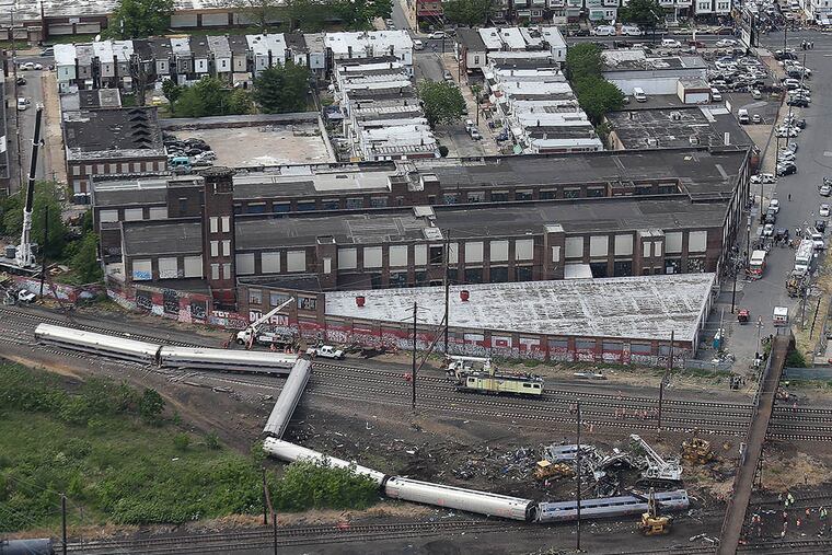 An aerial view of the Amtrak Train 188 derailment in Port Richmond on May 13, 2015. ( DAVID MAIALETTI / Staff Photographer )