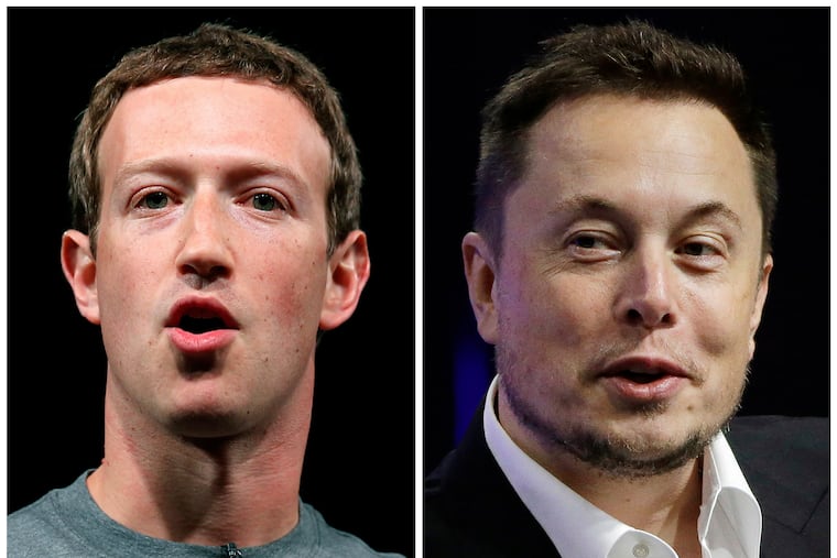 This combo of file images shows Facebook CEO Mark Zuckerberg, left, and Tesla and SpaceX CEO Elon Musk. Elon Musk says his potential in-person fight with Mark Zuckerberg would be streamed on his social media site X, formerly known as Twitter. “Zuck v Musk fight will be live-streamed on X,” Musk wrote in a post Sunday on the platform. “All proceeds will go to charity for veterans.”