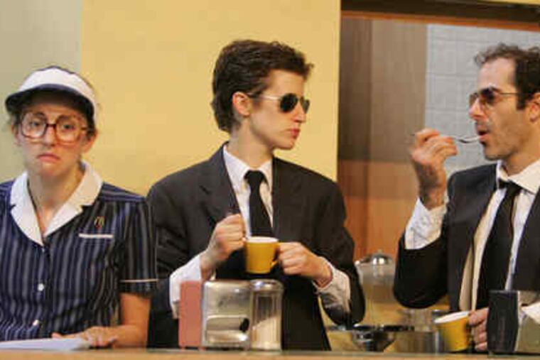 Charlotte Ford (left), Sarah Sanford, Geoff Sobelle in "Welcome to Yuba City": "Little clown numbers threaded through with songs and dances, held together in this one mythic, lost America."