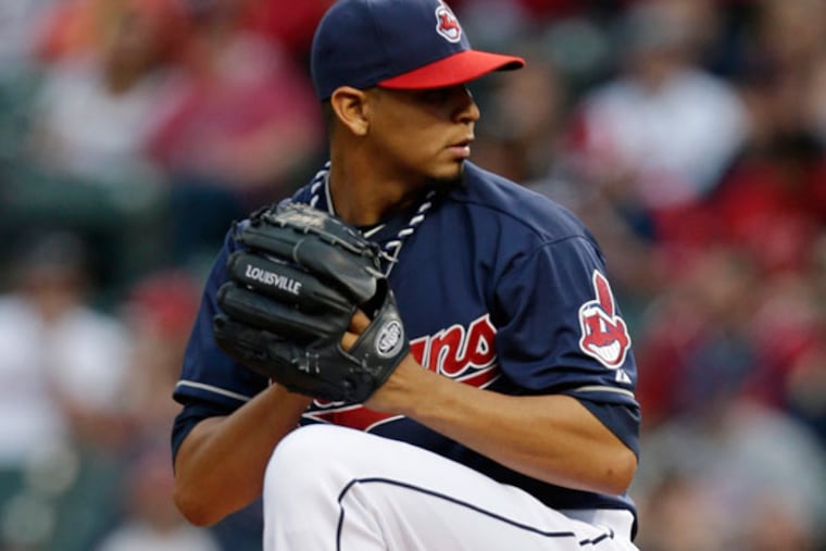 Cleveland Indians starting pitcher Carlos Carrasco pitches in the first inning of a baseball game against the New York Yankees, Tuesday, April 9, 2013, in Cleveland. (Tony Dejak/AP)