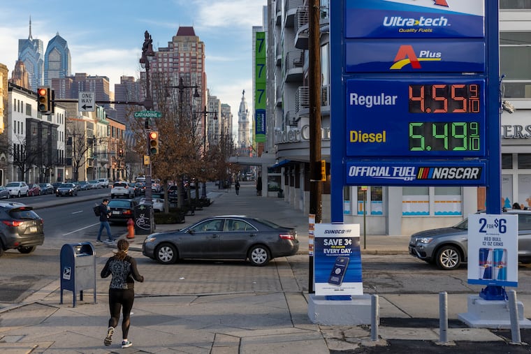 Gasoline was $4.55 a gallon at the Sunoco at South Broad and Catharine Streets in Center City on Thursday morning, the day fuel prices in the region hit their peak.