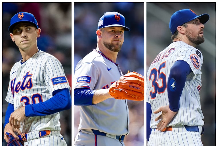 From left: Mets pitchers Luke Weaver, A.J. Minter, and Clay Holmes.