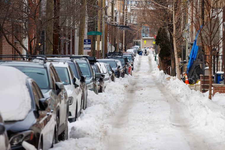 An unplowed section of E. Oxford Street near Cabot Street in the Fishtown section of Philadelphia is shown on Wednesday.
