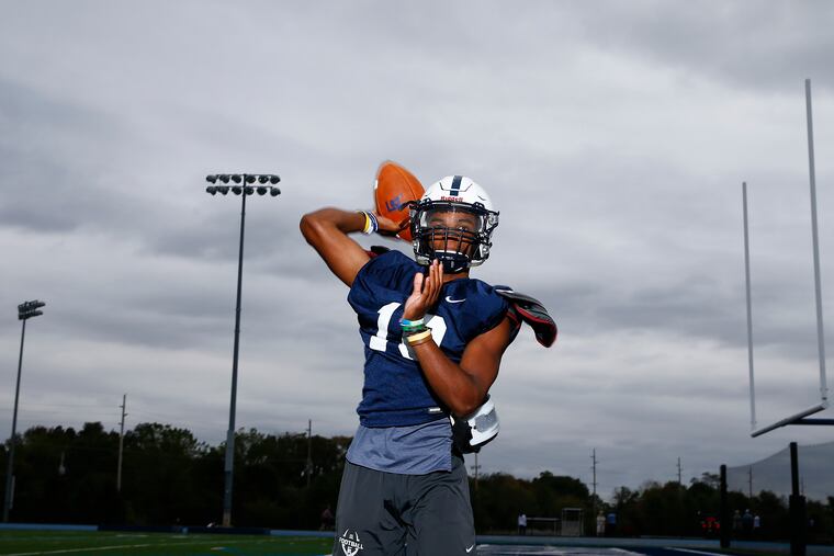 Episcopal Academy senior quarterback Maurcus McDaniel throws the football before the start of practice on Monday, September 30, 2019. McDaniel has led the Churchmen to a 4-0 start.