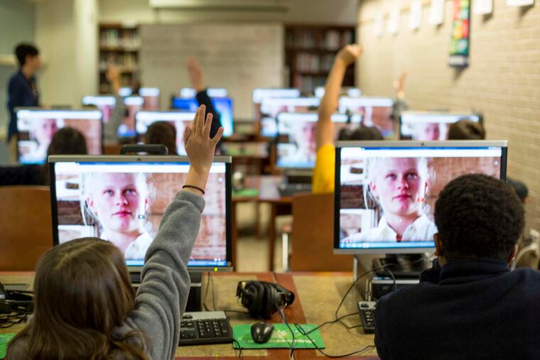 Seventh grade students learn about having an online presence in their computer class at the Milton Hershey School in Hershey Pennsylvania. The school provides everything for its students from low-income families across the nation.