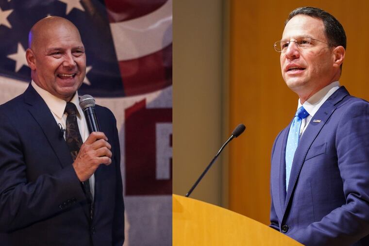 State Sen. Doug Mastriano, left, and Attorney General Josh Shapiro, right.