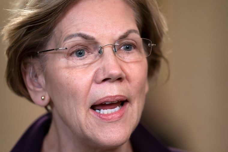 Sen. Elizabeth Warren, D-Mass., speaks during a television news interview during a break in the impeachment trial of President Donald Trump on charges of abuse of power and obstruction of Congress, at the Capitol in Washington, Monday, Jan. 27, 2020.