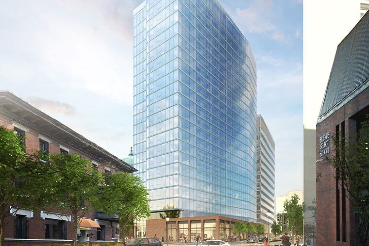 Artist's rendering of residential tower planned for diocesan property beside the historic Cathedral Basilica of SS. Peter & Paul in Center City.